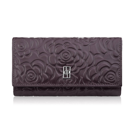 Duży portfel damski skórzany w kwiaty burgundowy Paolo Peruzzi AL-14-BGD