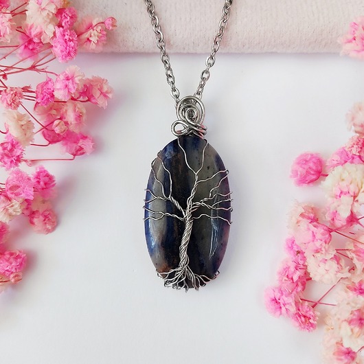 Naszyjnik Drzewo Życia Sodalit stal chirurgiczna wisiorek handmade