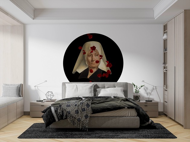 Mural DOTS Dama z różami- okrągła dekoracja ścienna