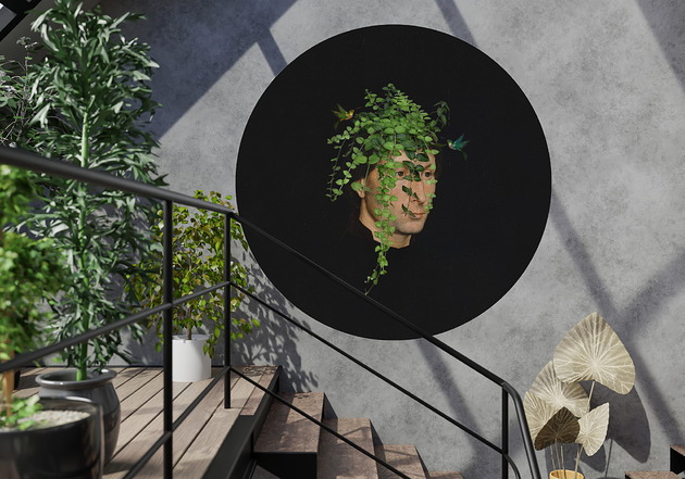 Mural DOTS Mężczyzna z paprotką- okrągła dekoracja ścienna