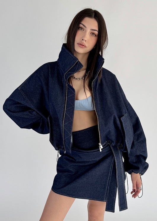 Krótka kurtka bomber collar denim dark blue