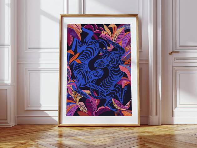 Grafika SECRET GARDENS V, grafika z tygrysami KOLOR