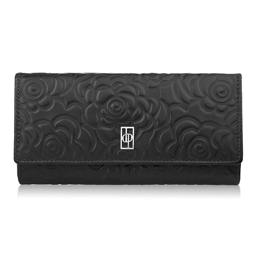 Portfel damski skórzany duży w kwiaty czarny poziomy Paolo Peruzzi AL-12-BL