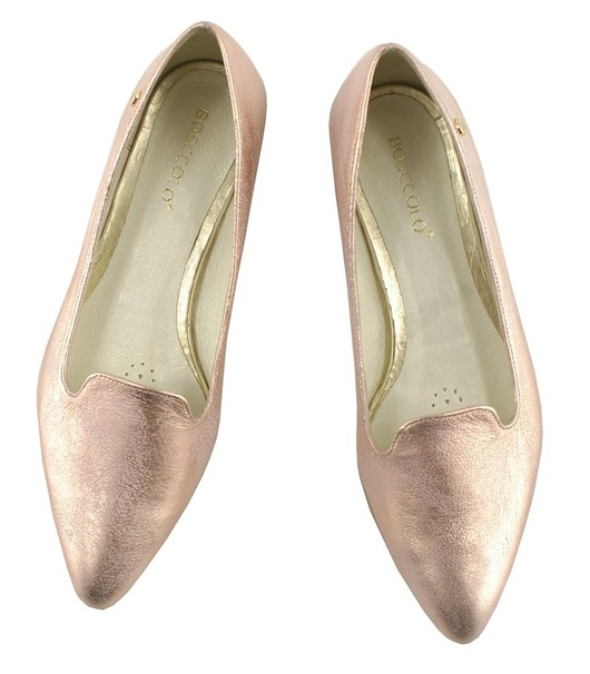 Czółenka Skórzane - lordsy jasna miedź (3918)