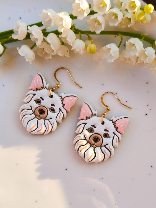 Kolczyki pieski chihuahua długowłosa, biżuteria dla właściciela