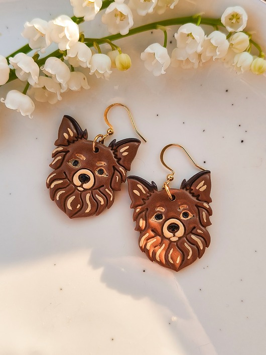 Kolczyki pieski chihuahua długowłosa, biżuteria dla właściciela psa