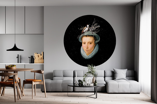 Mural DOTS Kobieta z gniazdem- okrągła dekoracja ścienna