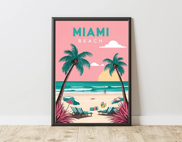 PLAKAT dekoracyjny pastelowy, miami beach poster
