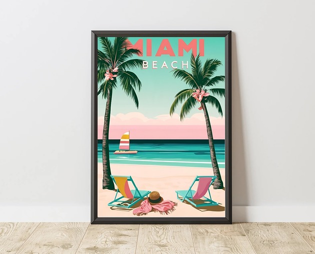 PLAKAT dekoracyjny pastelowy, miami beach poster