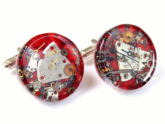 POSREBRZANE Spinki do mankietów - Mechanical Red
