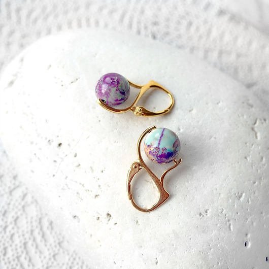 SREBRO POZŁACANE śliczne kolczyki z jaspisem cesarskim