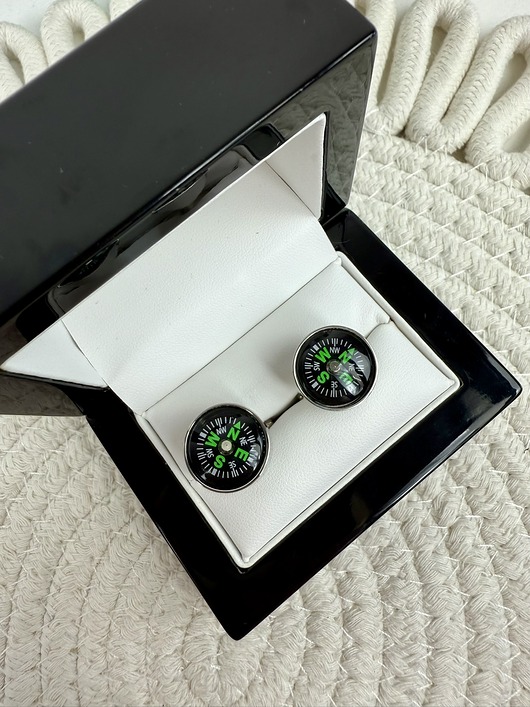 KOMPAS Spinki do mankietów ślub wesel srebrne