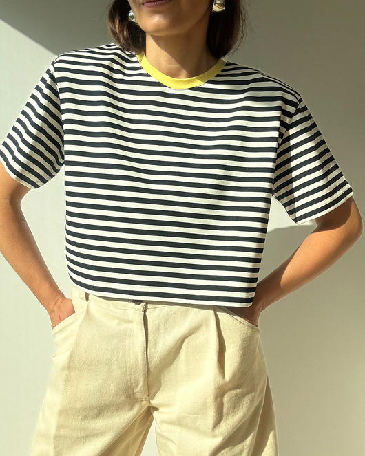 T-Shirt Move crop paski poduchy yellow