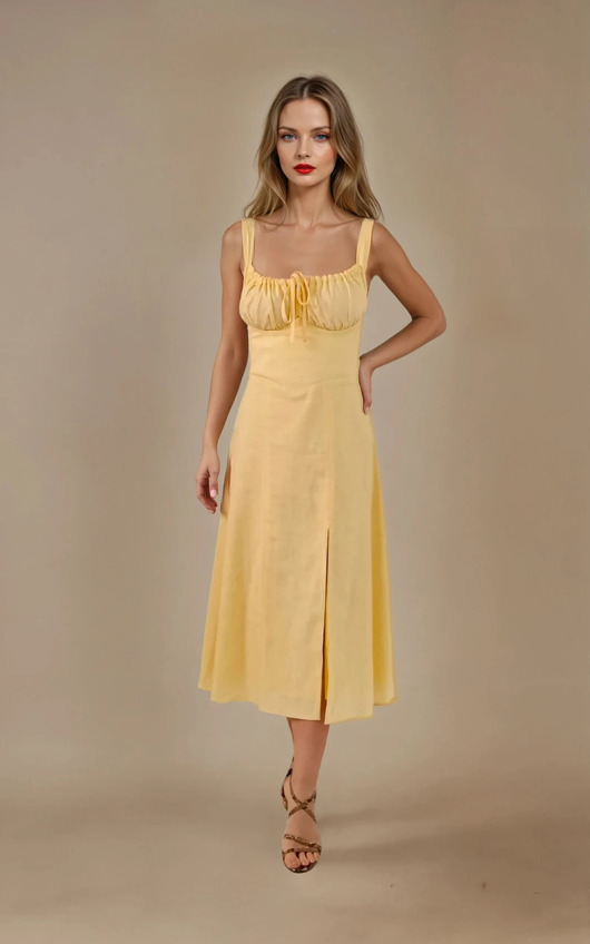 Sukienka Livia - 100% naturalny len, żółta-cytrynowa