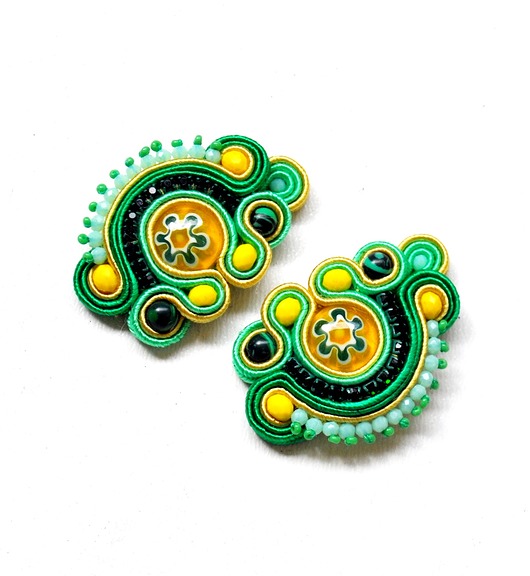 Sutaszowe kolczyki MILLEFIORI green