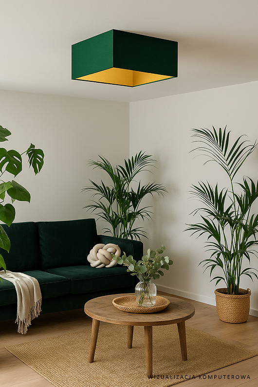 Zielono butelkowy plafon sufitowy do salonu w stylu urban jungle ALABAMA GOLD