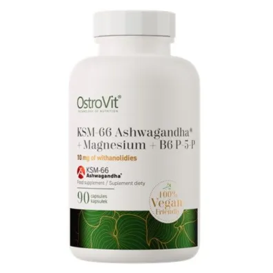 OstroVit KSM-66 Ashwagandha + Magnez + B6 P-5-P VEGE Suplement diety 90 kaps.