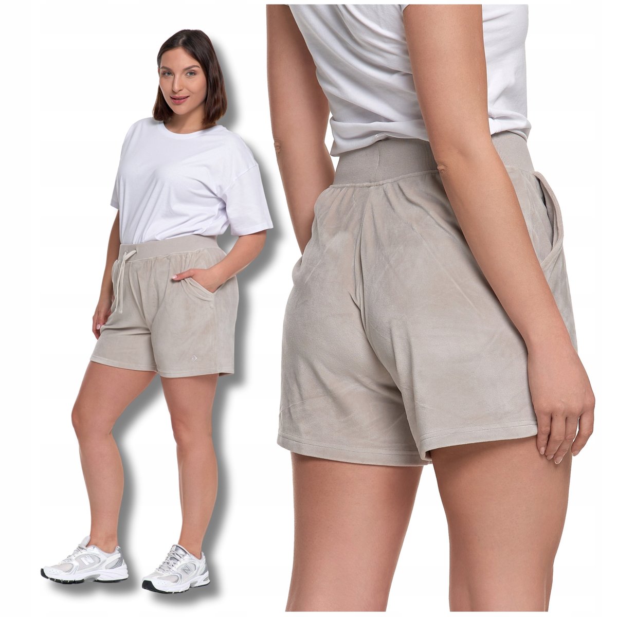 Welurowe Szorty Damskie Krótkie Spodenki z Wysokim Stanem Stylowe MORAJ M