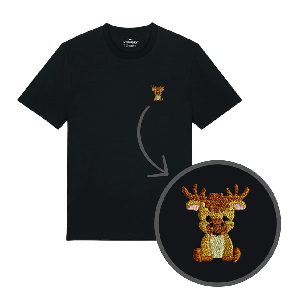 Haftowany T-shirt - ŁOŚ - czarny S