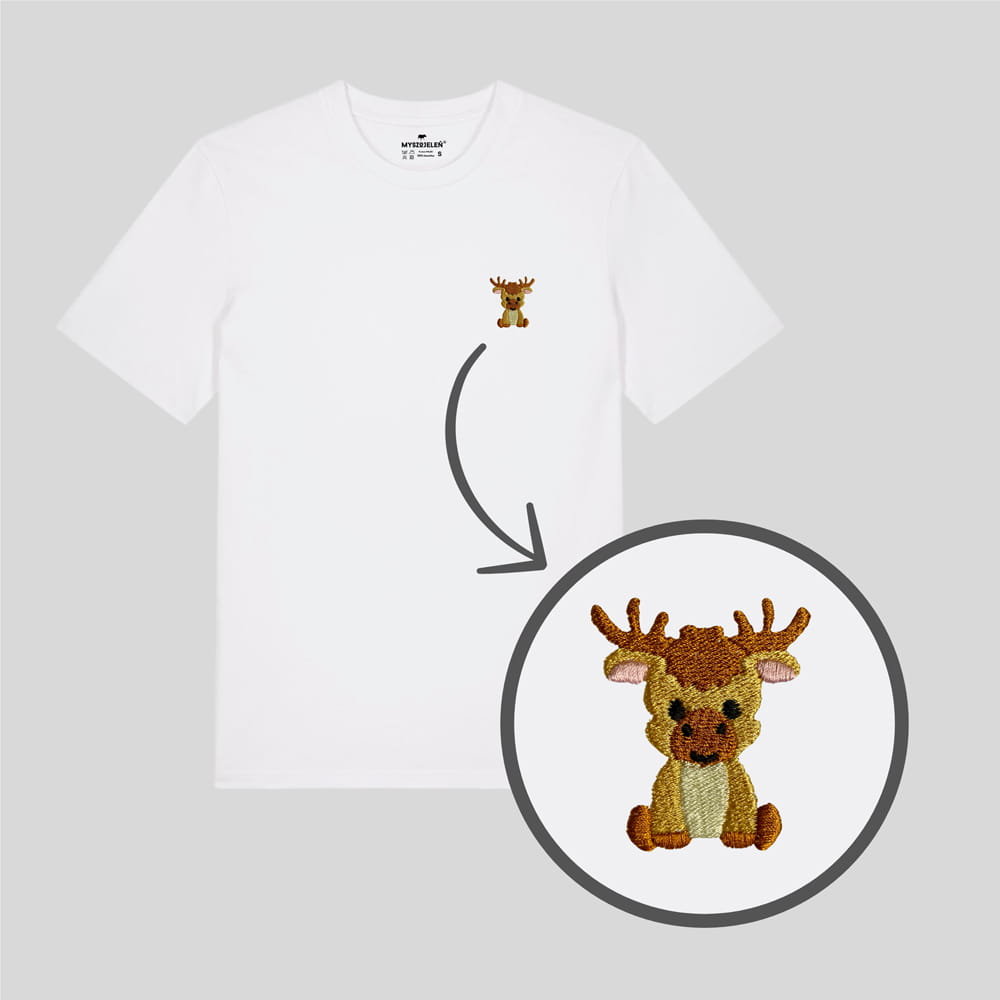 Haftowany T-shirt - ŁOŚ - biały XL