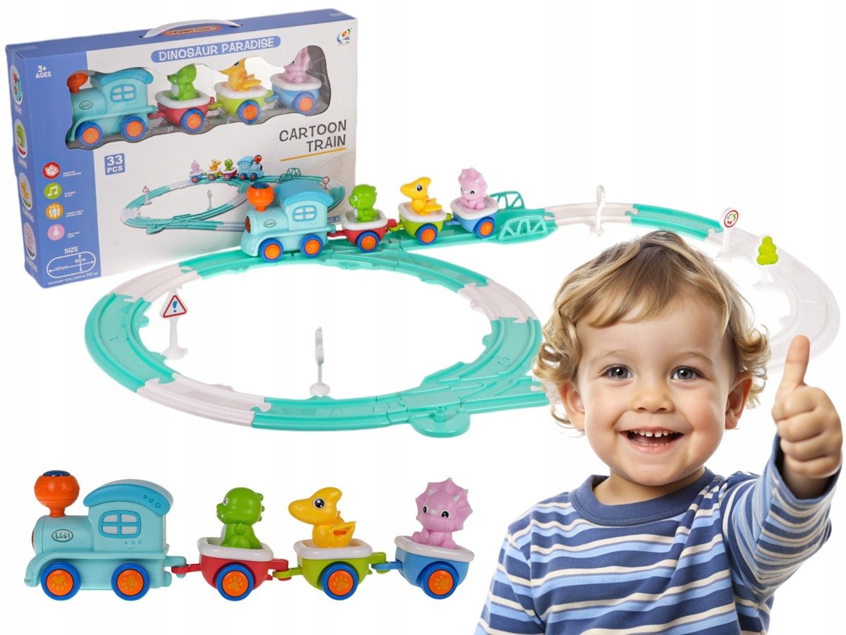 edukacyjna zabawka WESOŁY DINUŚ lokomotywa z wagonikami dla dzieci PREZENT