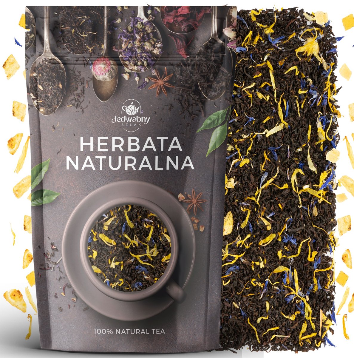 Herbata czarna liściasta African queen nagietek bławatek 80g