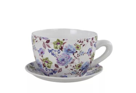 Filiżanka doniczka ceramiczna kwiaty niebieskie średnica 15cm