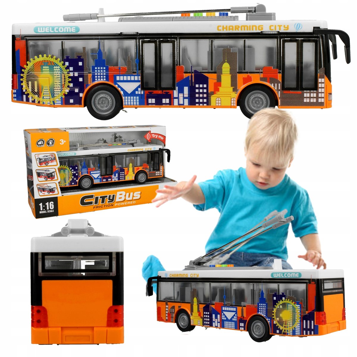 MIEJSKI AUTOBUS OTWIERANE DRZWI TROLEJBUS pantograf DŹWIĘKI ŚWIATŁA LED