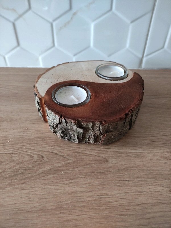 Świecznik Drewniany na Tealight Yinyang
