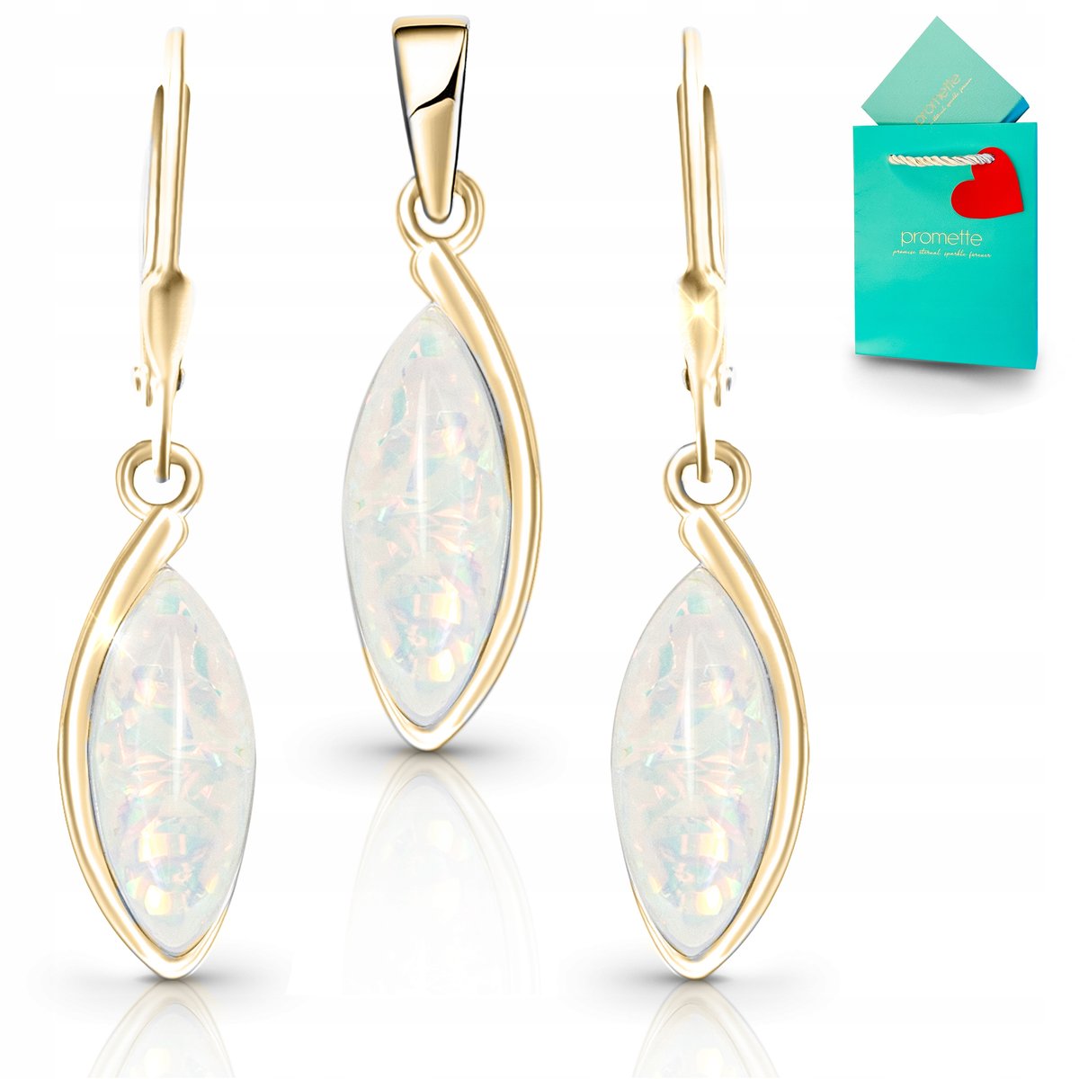 Kolczyki opal biały srebrne pozłacane wisiorek z opalem biżuteria 925