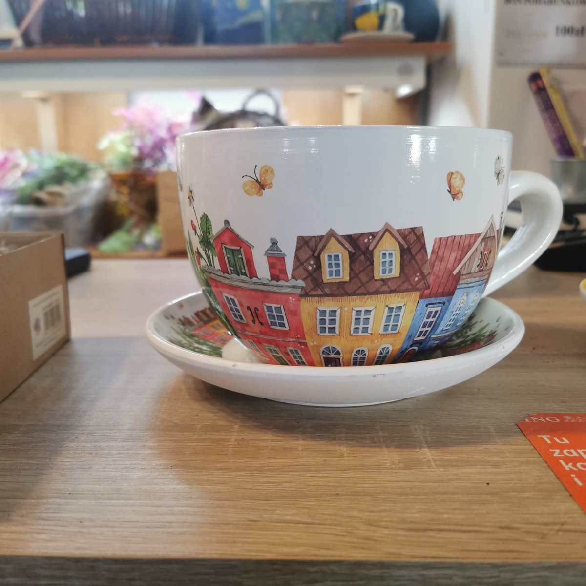 Filiżanka doniczka ceramiczna domki kamienice średnica 15cm
