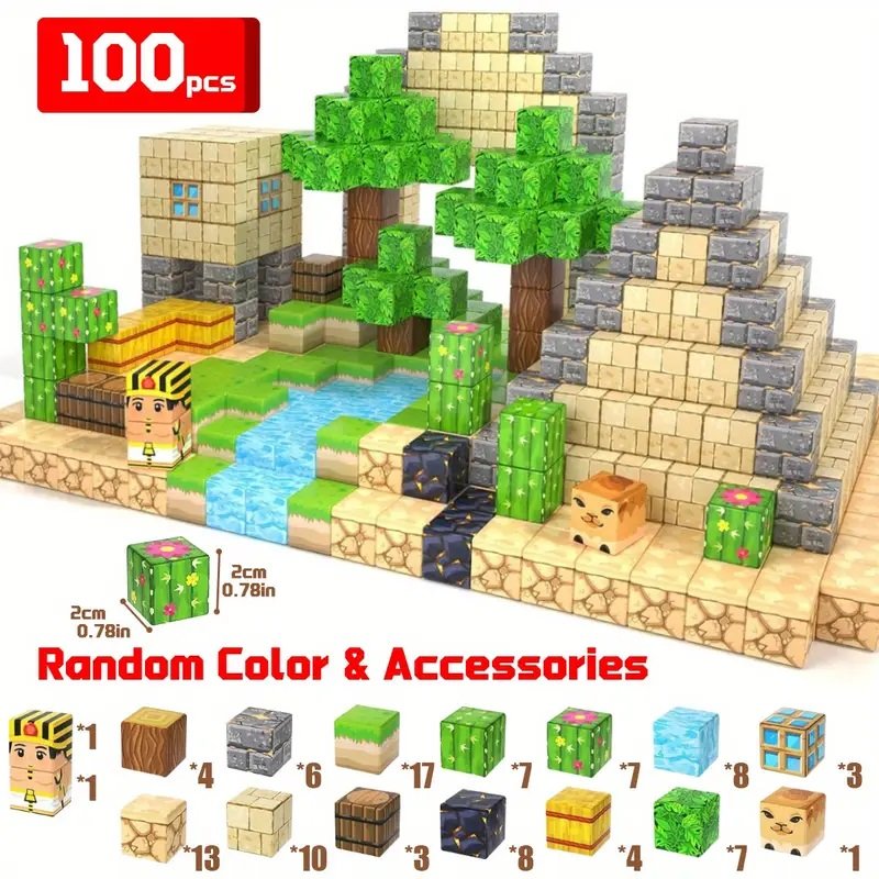 KLOCKI MAGNETYCZNE 3D PIRAMIDA OAZA PUSTYNNA BUDYNKI ROŚLINY 100 ELEMENTÓW