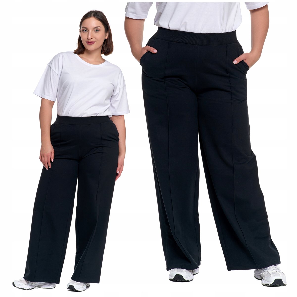 SPODNIE DAMSKIE Szerokie Nogawki Eleganckie Dresowe Wysoki Stan MORAJ XL