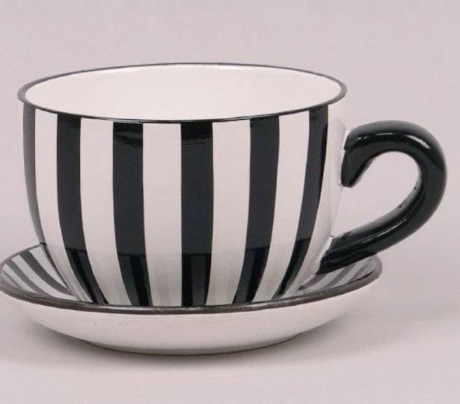 Filiżanka doniczka ceramiczna czarno-biała PASKI średnica 15cm
