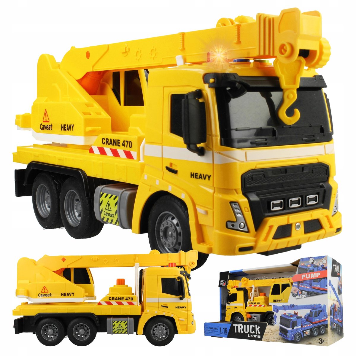 Samochód Ciężarowy Zabawka Ruchomy Wysuwany Dźwig Napęd Światła LED Dźwięki