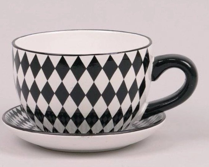 Filiżanka doniczka czarno-biała SZACHOWNICA średnica 15cm