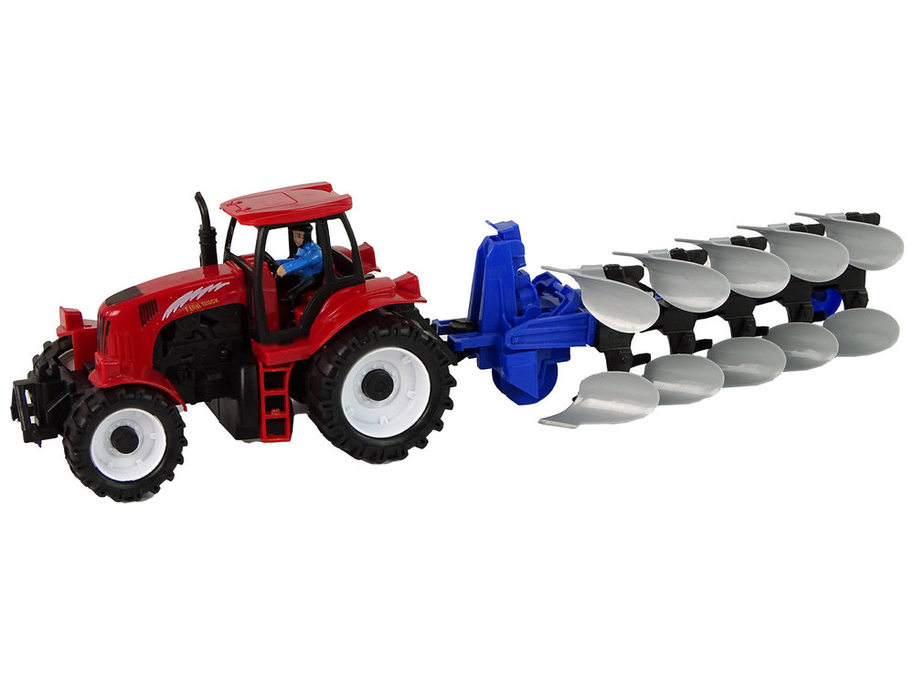 Duzy Czerwony Traktor Z Pługiem Farma
