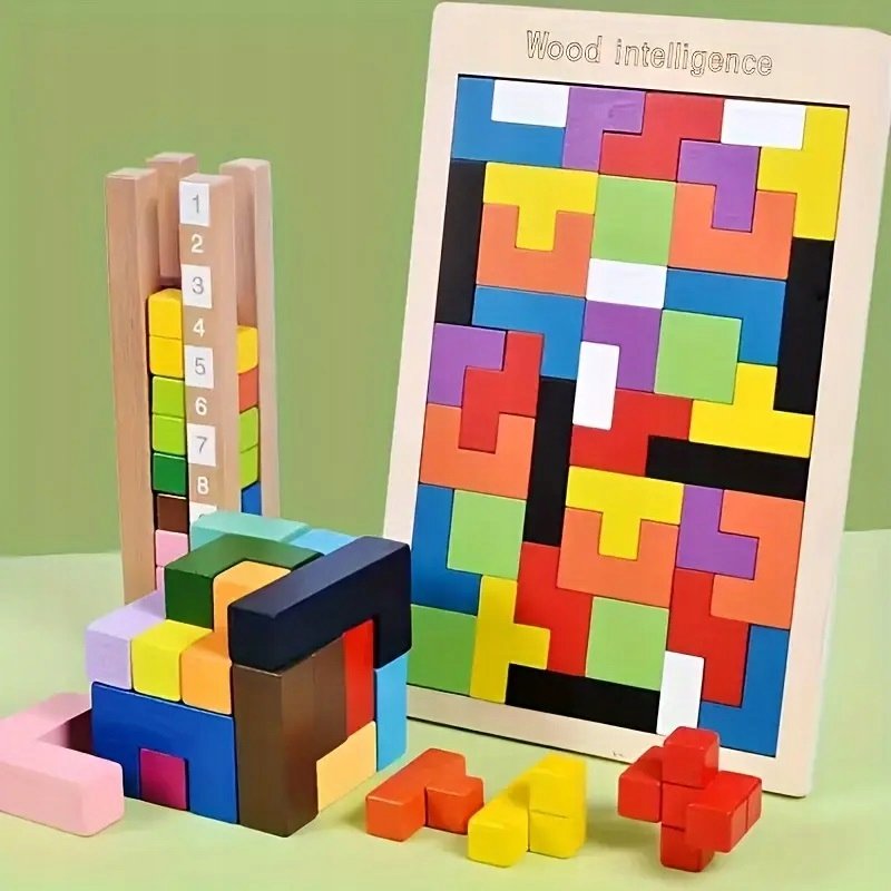 Drewniane Klocki 3D Tetris Łamigłówka Montessori KLOCKI LOGICZNE