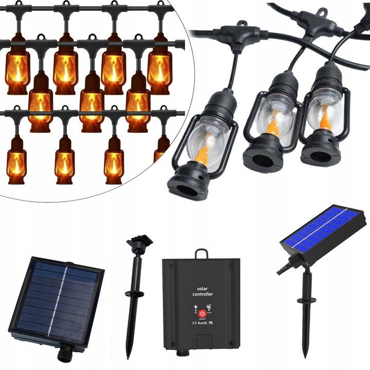 Girlanda Ogrodowa Retro 10X Lampion Led Zewnętrzna 6,5M Ip44 Panel Solarny