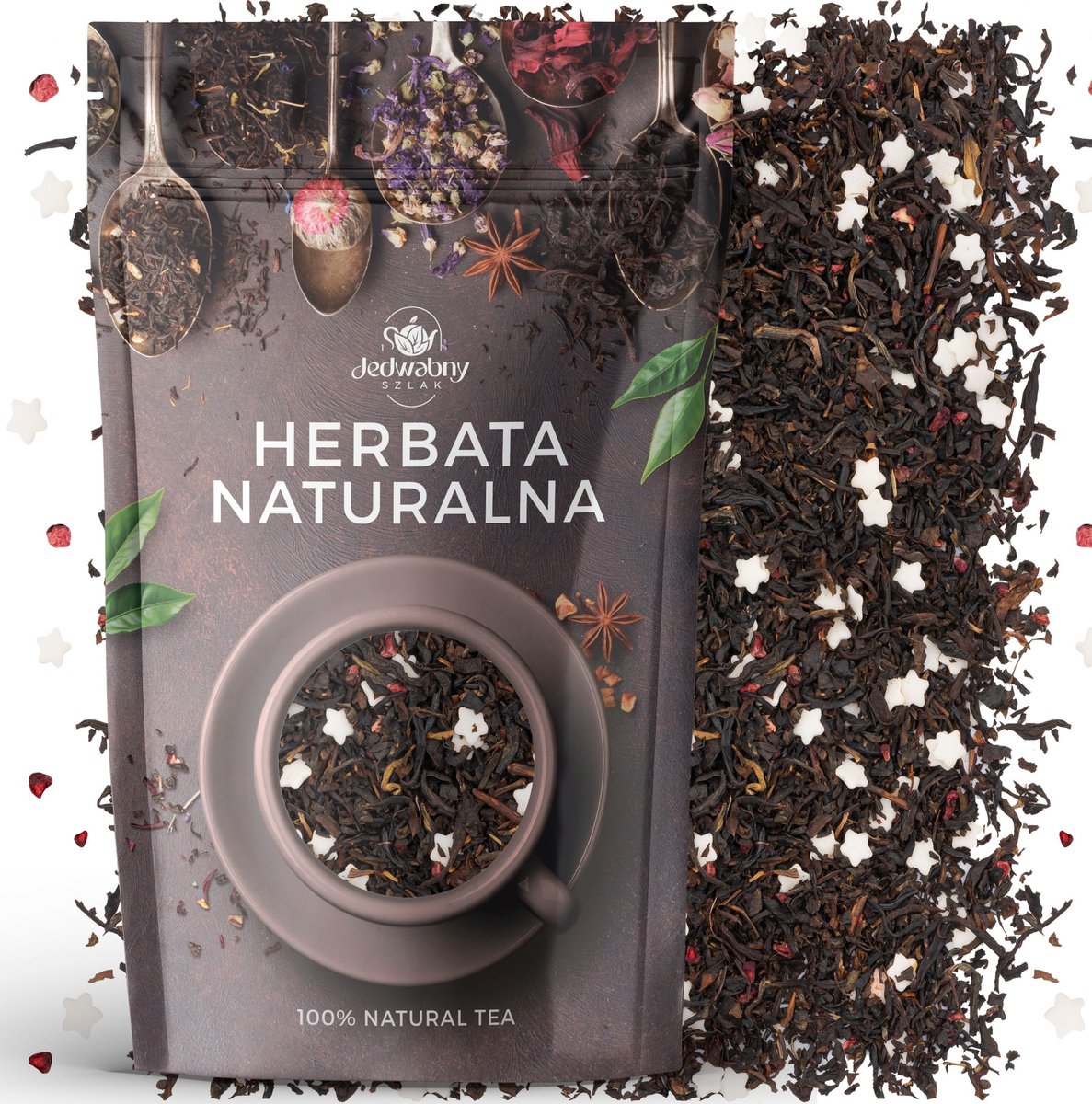 Herbata czarna liściasta Cicha noc o smaku malinowym 100g