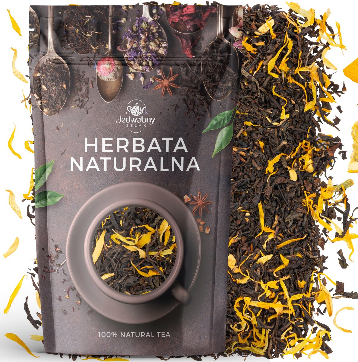 Herbata czarna liściasta Earl Grey Słoneczny pomarańcza bławatek 100g