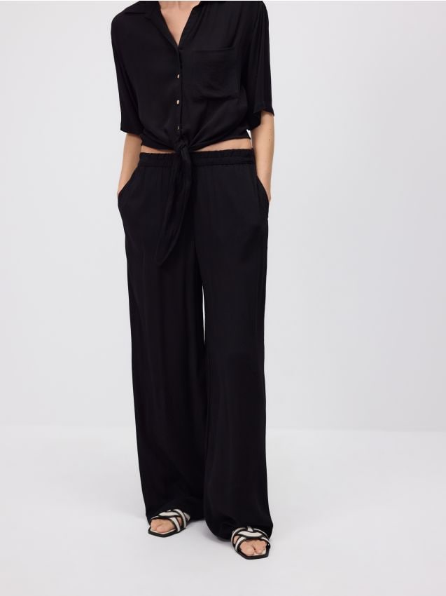 Reserved - Luźne spodnie z wiskozy - czarny