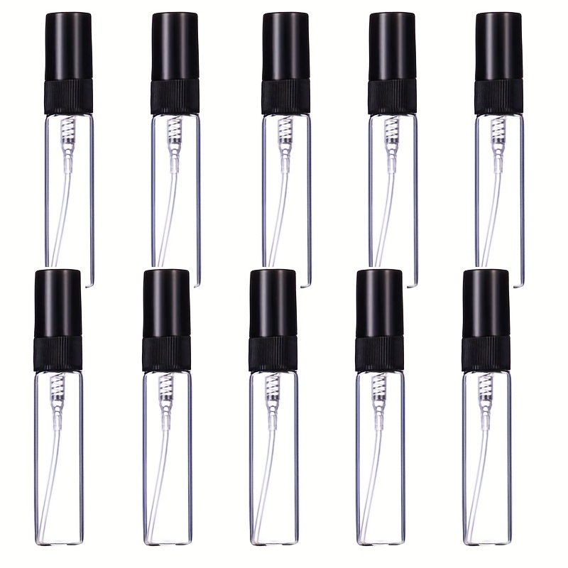 TEMU Zestaw 10 sztuk butelek z rozpylaczem do perfum ze szkła o pojemności 2 ml / 3 ml / 5 ml z czarnymi dyszami - Bez PVC, mini butelki podróżne na