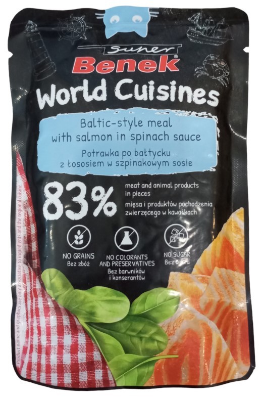 SUPER BENEK World Cuisines Karma dla kotów - łosoś w szpinakowym sosie 100g