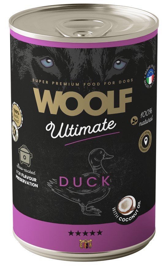 WOOLF Ultimate Dog Can Duck and Coconut Oil - kaczka z olejem kokosowym 400g