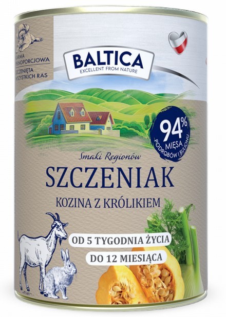 BALTICA SMAKI REGIONÓW Szczeniak Kozina z królikiem - puszka 400g