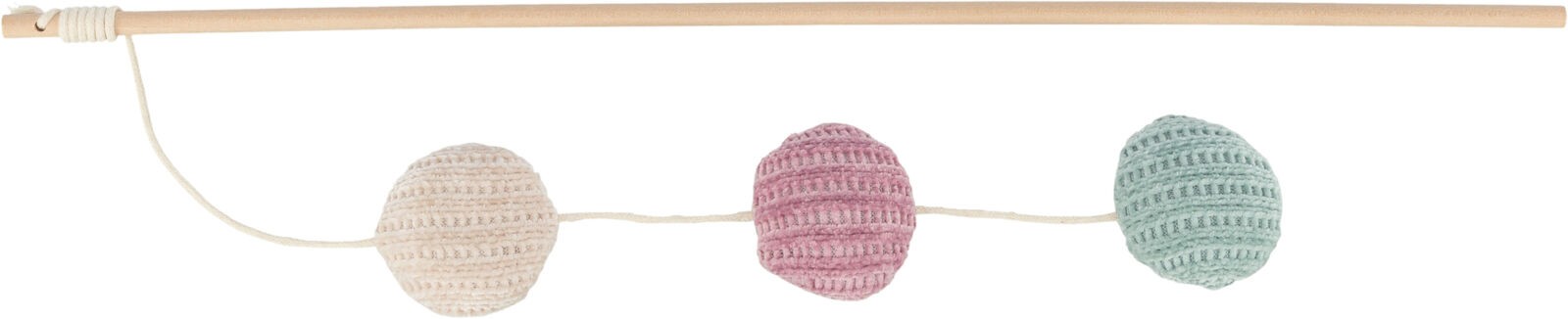 TRIXIE Wędka drewniana z 3 materiałowymi piłkami - 40 cm
