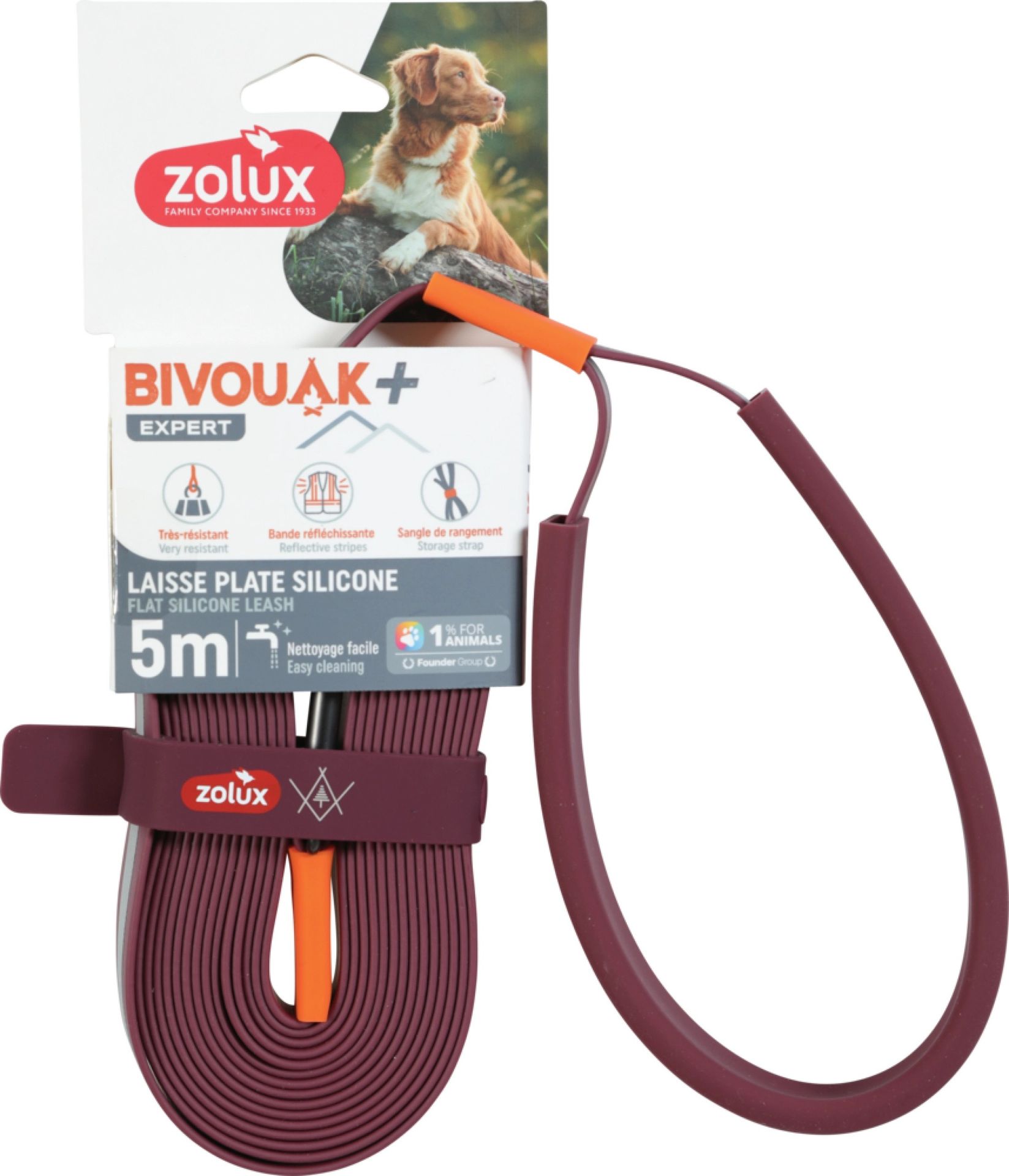 ZOLUX Smycz płaska dla psa silikonowa BIVOUAK - czerwona