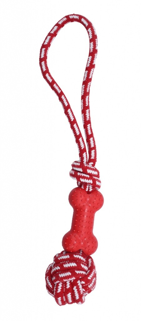 PET NOVA Kość na sznurze o aromacie mięty 40cm - czerwona