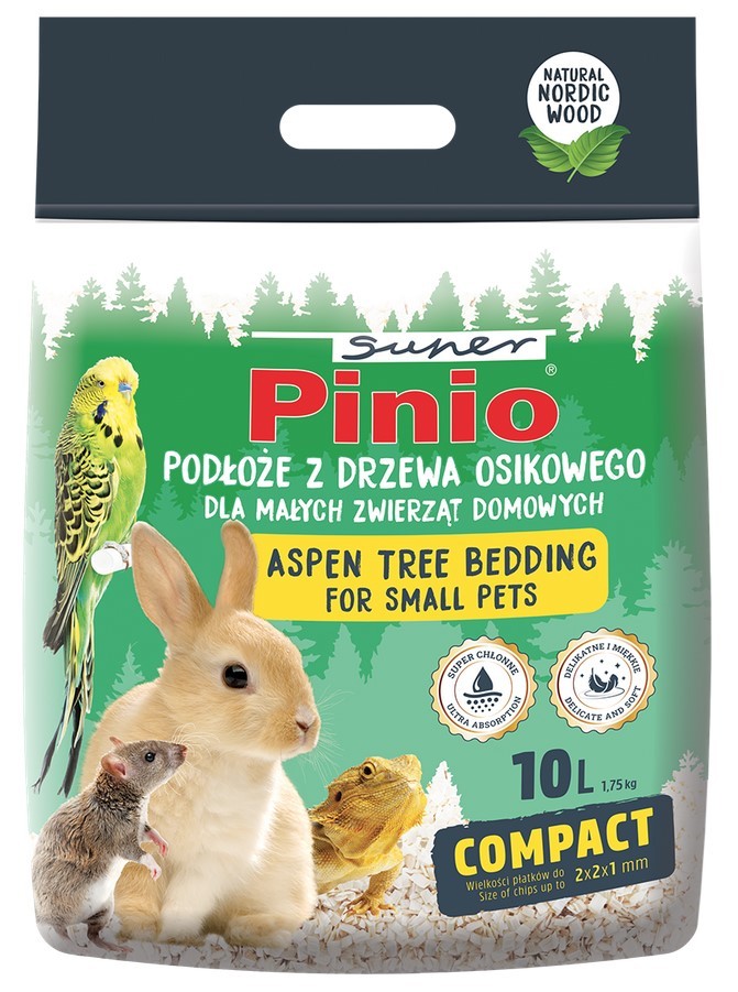 SUPER PINIO Podłoże z drzewa osikowego dla małych zwierząt domowych Compact 10l